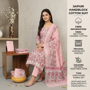 Costume Punjabi floral blanc et rose de qualité supérieure |   Ensemble pyjama en coton fait main avec bordure |   Ensemble de sarong indien professionnel - Product Image 6