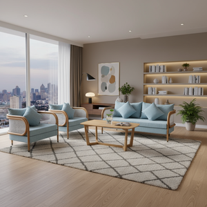 Vietnam Origin OEM Brand Modern Oak & Teak <b>Rattan</b> Frame Certified Customizable Garden <b>Sofa</b> Set Blue Cushions Outdoor Furniture - Product Image 1