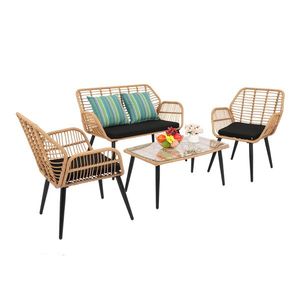 Set da 4 Pezzi in Rattan per Esterni, Resistente alle Intemperie, con Divanetto, Sedia e Tavolo per Patio, Giardino e Barbecue - Product Image 1