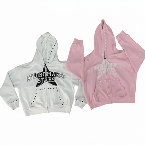 Sweat à capuche pour homme, style streetwear, lourd, avec fermeture éclair, strass délavés à l'acide, logo brodé personnalisé en plusieurs couleurs, confortable. - Product Image 2