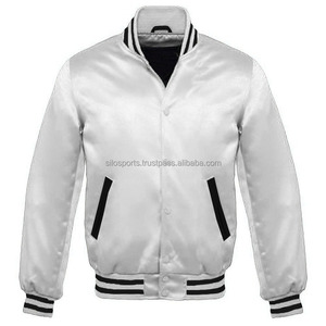 2025 OEM Customized Solid Winter All <b>Black</b> Satin High Street Varsity Letterman Jacket White Trim <b>Mens</b> Wholesale Fashion Jacket - Product Image 3