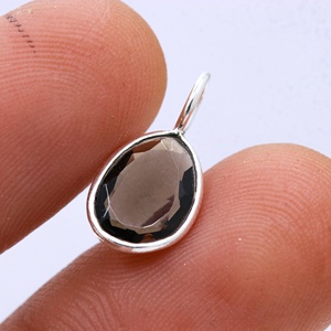 Wholesale 925 <b>Solid</b> Sterling <b>Silver</b> Natural Pear Smoky Quartz Faceted Bezel Set Solitaire Pendant Fine Jewelry Memoria Jewels - Product Image 4