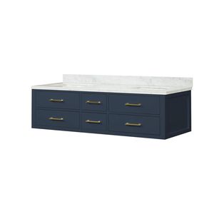 Blu 72 Pollici L X 22 Pollici Mobile Bagno Doppio con Top in Marmo di Carrara - Product Image 3