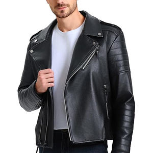 แจ็คเก็ตหนัง PU คุณภาพสูงสำหรับผู้ชาย ขายดี สำหรับฤดูหนาว คอตั้ง พร้อมโลโก้ด้านหน้า ตัดเย็บตามสั่ง ทรงเข้ารูป สำหรับนักขี่มอเตอร์ไซค์ - Product Image 3