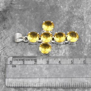 Collar Hecho a Mano con Colgante de Cruz de Citrino Amarillo, Chapado en Plata de Ley 925, con Piedras Redondas Multifacéticas - Product Image 2