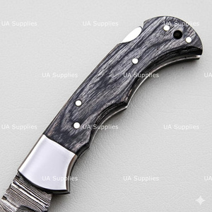 Black Pakka Wood Damascus Steel Folding Hunting Knife Back <b>Lock</b> Handmade Premium OEM ODM Supplier UA Supplies Industrial Clip - Product Image 5
