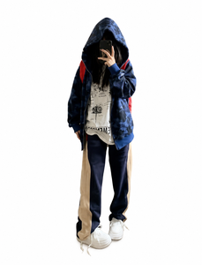 Sudadera con capucha azul sólida con cremallera frontal completa para mujer, de ajuste regular, de algodón tejido, estilo urbano ecológico para invierno - Product Image 2
