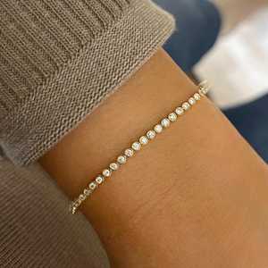 Round Cut Lab Grown Diamonds Tennis Bracelets 14K 18K Solid Gold Bezel Set Lobster Clasp <b>Adjustable</b> Dainty Minimalist Stacking - Product Image 2