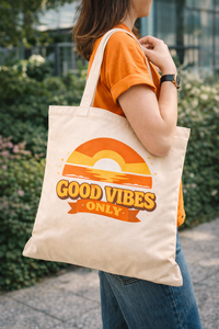 Bolsa de Mano Ecológica de Lona de Algodón con Frase Motivacional y Estampado de Atardecer, Bolsa Reutilizable para Compras y Supermercado - Product Image 5