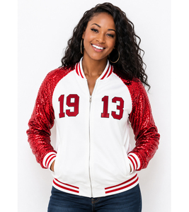 <b>white</b> and red 1913 Delta sigma sequin sleeve theta Satin <b>Jacket</b> Sequin Sleeves greek organization chenille patch <b>jacket</b> - Product Image 5