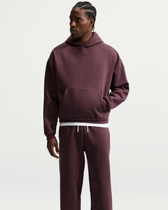 <b>Men's</b> <b>Burgundy</b> Hooded Sweatshirt Oversized Fleece Pullover Solid Color Casual <b>Hoodie</b> with Front Pocket - Product Image 2