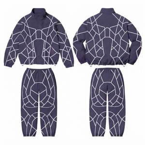 OEM Men's Nylon Windbreaker <b>Tracksuit</b> Custom Logo Reflective Stripes <b>White</b> Trim Jogging Sportswear Wholesale - Product Image 1