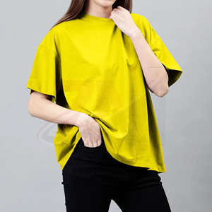 T-shirt personnalisé en gros à col rond et manches courtes, 100 % coton, coupe ample, couleur unie, respirant, tricoté, style épaules tombantes - Product Image 2