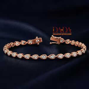 Elegante Pulsera de Diamantes Cultivados en Laboratorio con Corte Pera para Mujer, Diseño Clásico Halo, Joyería Fina, Delicado Diamante en Oro de 14K y Rodio - Product Image 3