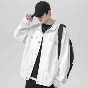<b>Men</b> <b>White</b> Denim <b>Jacket</b> Casual Loose Fit Turn-down Collar Single Breasted Cotton Jean Coat Spring Streetwear Style - Product Image 2