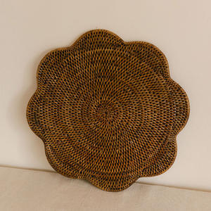 Decorative scalloped edge <b>placemat</b> set table setting accessories natural rattan weave <b>placemats</b> - Product Image 6