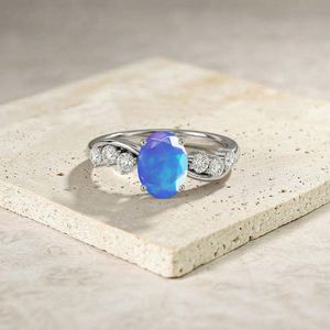 Genuine Blue Opal <b>Ring</b> Oval Opal Engagement <b>Ring</b> 925 Sterling <b>Silver</b> Accent Unique October Birthstone Gift - Product Image 4