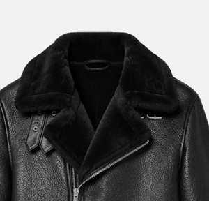 Veste en cuir pour homme, coupe ajustée, col rabattu avec fermeture éclair en fausse fourrure - Product Image 2