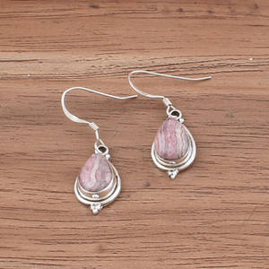 Pendientes de Rodocrosita Natural al por Mayor, Plata de Ley 925, Pendientes Colgantes de Piedras Preciosas con Bandas Rosas Hechos a Mano, Lujo para Bodas - Product Image 5