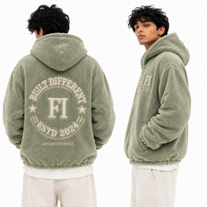 Sweat-shirt à capuche Sherpa unisexe de haute qualité, surdimensionné, avec logo brodé personnalisé, vêtements d'hiver décontractés, sweats à capuche en polaire pour hommes - Product Image 3