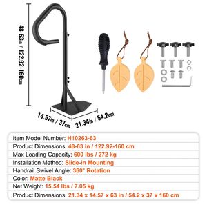 Maniglione Laterale per Spa Regolabile in Altezza e Rotazione a 360°, 48-63 Pollici, in Alluminio Antiruggine, Barre di Supporto per Vasca Idromassaggio - Product Image 5