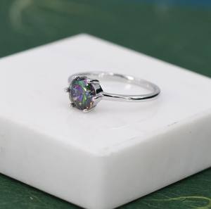 แหวนเงินแท้ประดับเพชร CZ สีดำมิสติก 1 กะรัต ทรงบริลเลียนท์ ขนาด 6.5 มม. แหวนเพทายโทแพซสีมิสติก แหวนสีดำออโรร่า - Product Image 3