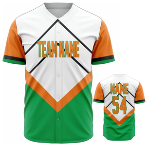 Men Custom Green Orange White Baseball Jersey Button Up Softball Team Uniform Breathable Athletic Sports Shirt for <b>Games</b> - Product Image 1