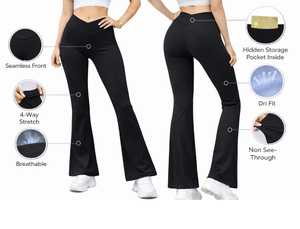 Custom Women's High Waist V-Shape Bell Bottom <b>Flare</b> Pants Solid Pattern <b>Leggings</b> OEM Wholesale Price Soft Breathable <b>Leggings</b> - Product Image 4
