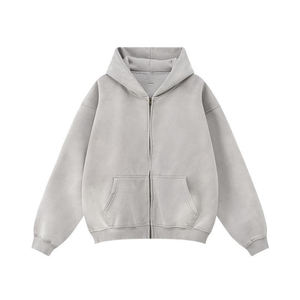Vornex Industry Heavy French Terry 400Gsm <b>Men</b> Washed Zip Up <b>Hoodie</b> <b>Plain</b> Custom Embroidery High Street Regular Fit Fleece <b>Hoodie</b> - Product Image 2