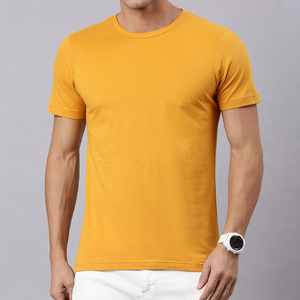 เสื้อยืดคอกลมสีเหลืองสำหรับผู้ชาย ขายส่ง แบบสั่งทำพิเศษ แห้งเร็ว ระบายอากาศได้ดี เนื้อผ้าวอร์สเตด สวมใส่สบาย ผ้าฝ้าย 100% ทรงหลวม สไตล์ทางการ - Product Image 1