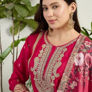 Premium Chinon Printed Embroidered <b>Top</b> Palazzo Set With Designer Embroidered Dupatta Party Wear Manufacturer By Royal Exports - Product Image 3