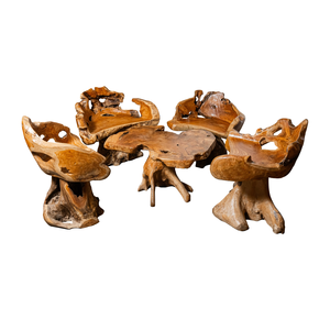 Juego de Mesa de Centro Rústica de Raíz de Teca ARTERRA de Lujo con Sillones Esculpidos - Muebles de Sala Hechos a Mano y Ecológicos - Product Image 1