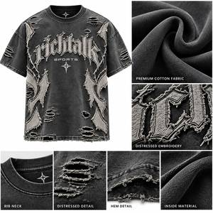 เสื้อยืดโอเวอร์ไซส์แขนสั้นสีดำสไตล์พังก์ ผ้าคอตตอนเจอร์ซีย์ฟอก ทรงโอ-เนค โลโก้ด้านหน้า ลายนูน เป็นมิตรต่อสิ่งแวดล้อม - Product Image 6