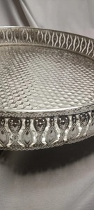 Luxury Round <b>Silver</b> Iron Serving Tray with Handle Handmade Decorative Metal Display Tray <b>Coffee</b> <b>Table</b> Centerpiece Tray Wedding - Product Image 5