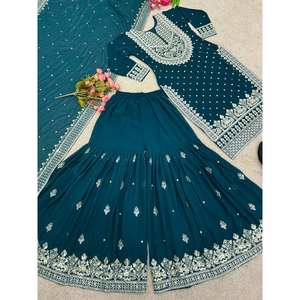 Robe de soirée de travail à broderie lourde-Gharara et Dupatta - Product Image 3