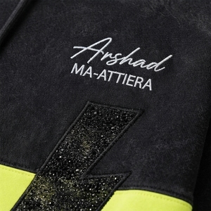 Mens Black Neon <b>Yellow</b> Color Block Acid Wash Pullover <b>Hoodie</b> Lightning Sleeve Graphic Streetwear Custom Wholesale Styles - Product Image 4