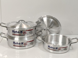 ชุดหม้ออลูมิเนียม Ruha-K พร้อมฝาและหูจับสีเงิน ป้องกันสนิม ผิวขัดเงา ใช้ได้กับเตาแก๊สและเตาแม่เหล็กไฟฟ้า - Product Image 1