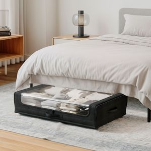 Set di 2 Contenitori Salvaspazio Sottoletto con Ruote, Scorrimento Fluido Multidirezionale e Coperchio Trasparente - Product Image 5