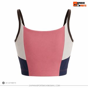 DAPHNIA Soutien-gorge de sport color block pour femme, rose, gris, bleu marine, soutien élevé, extensible dans les 4 sens, pour l'entraînement, le yoga et le fitness - Product Image 2