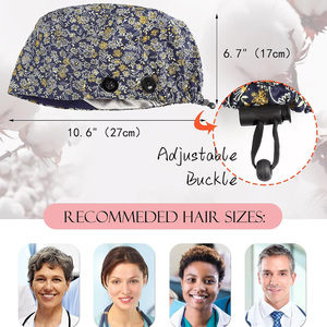 Gorro Quirúrgico con Estampado Floral y Botones, Unisex, Accesorios para Uniformes de Hospital, Gorro de Algodón y Poliéster Tejido, con Drenaje para Detección de Agujas - Product Image 3