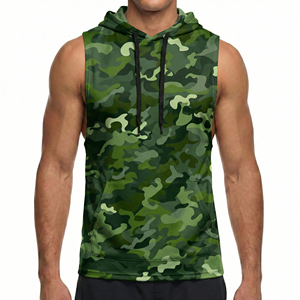 เสื้อกล้ามออกกำลังกายผู้ชายลายพรางแบบมีฮู้ดทรงเข้ารูป มีกระเป๋าจิงโจ้ ราคาส่งจากโรงงาน OEM - Product Image 1