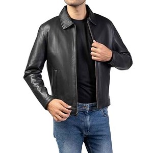 Chaqueta de Cuero para Hombre, Chaqueta de Motociclista de Cuero Vacuno Genuino, Abrigo Informal de Invierno, Fabricante OEM Personalizado - Product Image 1