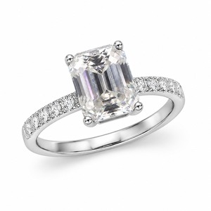 Anillo de compromiso de diamantes con corte esmeralda para mujer, plata 925, chapado en rodio, engaste de garras, estilo clásico, certificado IGI - Product Image 4