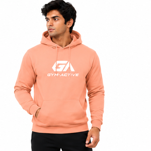 Sweat à capuche pour homme, hiver, uni, couleur pêche, imperméable, 100% coton polaire, coupe classique, avec poche, logo personnalisé sur le devant, décontracté, sport, gym - Product Image 5