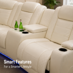 3-Piece White Reclining <b>Sofa</b> <b>Set</b>, Modern Breathable Leather Living Room Furniture with Recliner Seating for Hotel, Villa & Home - Product Image 3
