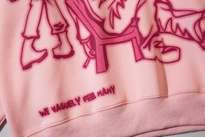 <b>Pink</b> Oversized Hoodie Cartoon Print Unisex Regular Fit Knitted Cotton <b>Sweatshirt</b> Autumn Style - Product Image 3