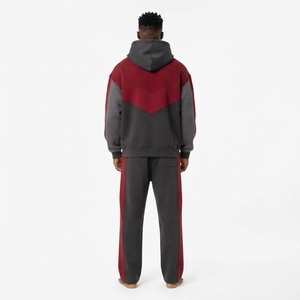 Ensemble de survêtement pour homme, noir et gris, avec sweat à capuche zippé et pantalon large, ensemble assorti bicolore, tenue streetwear décontractée à capuche - Product Image 2