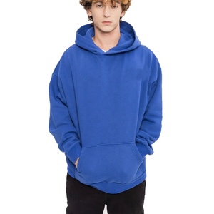 Sweat à capuche personnalisé 100 % coton OEM bleu roi avec impression en relief, lettres imprimées au dos, molleton épais, coupe oversize pour homme - Product Image 2