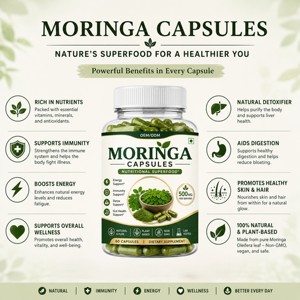 Cápsulas de Moringa Premium de 500 mg, Ricas en Vitaminas y Minerales, Suplemento de Hoja de Moringa Pura y Natural para Energía y Resistencia - Product Image 3