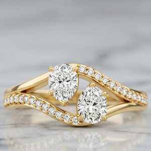 แหวนเพชรทรงลูกแพร์ 1.00 กะรัต แบบแยกก้าน ทองคำขาว 14K เพชรเพาะเลี้ยง ของขวัญสุดหรูสำหรับแฟนสาว - Product Image 1